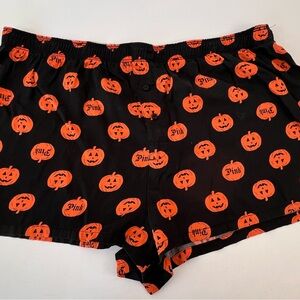 Victoria's Secret Black & Orange Pumpkin Print Boxer Shorts XL Halloween Goth